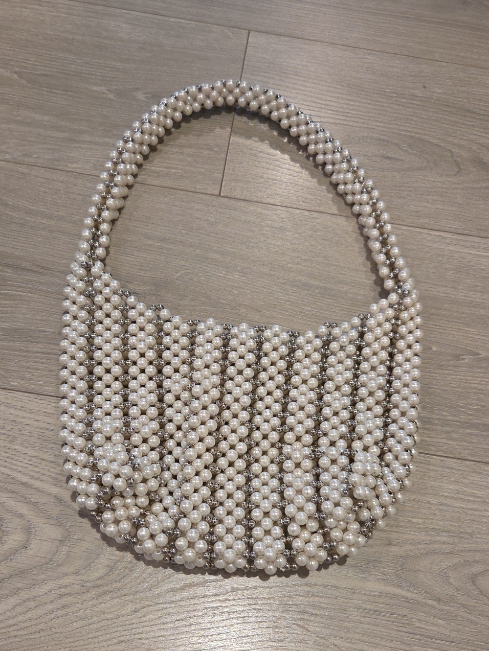 Zara Faux Pearl And Silver Bead Bag